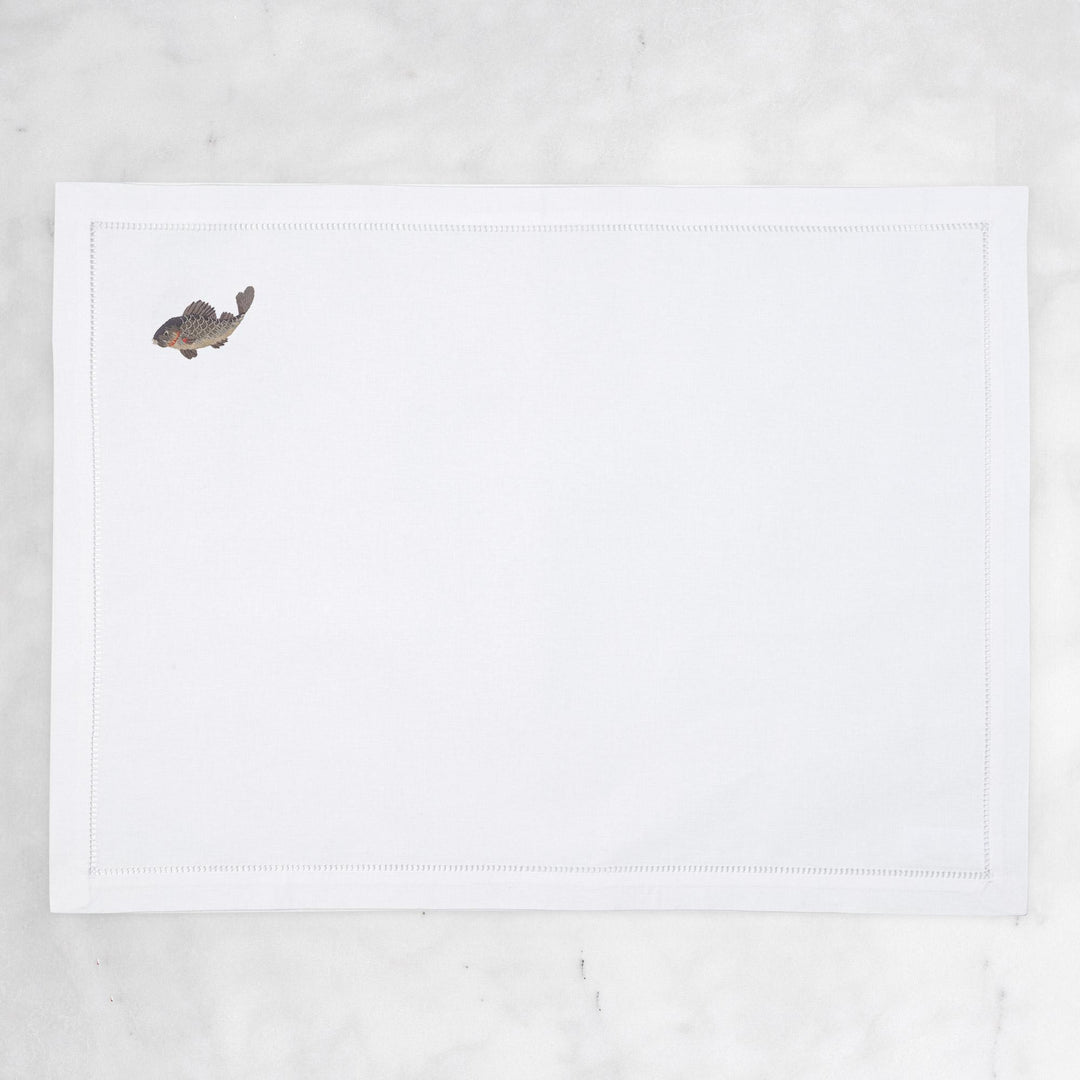 Fish Embroidered Placemat - White/Grey