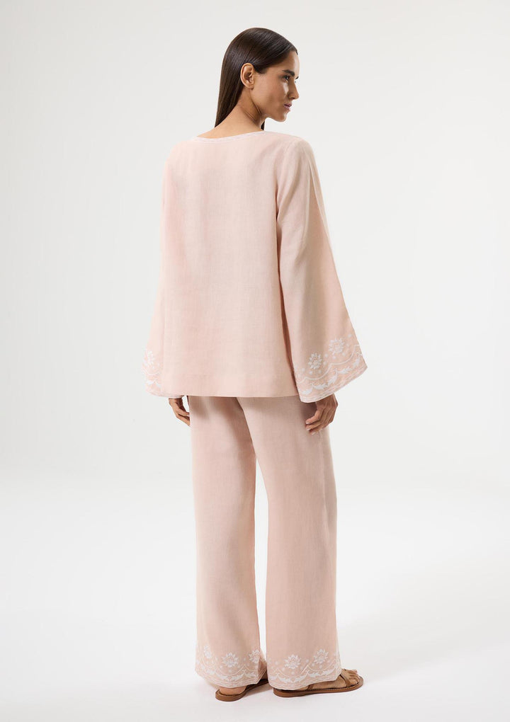 Bloom Embroidered Pants - Pink