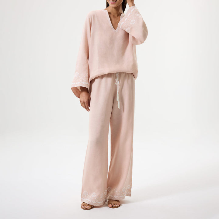 Bloom Embroidered Pants - Pink