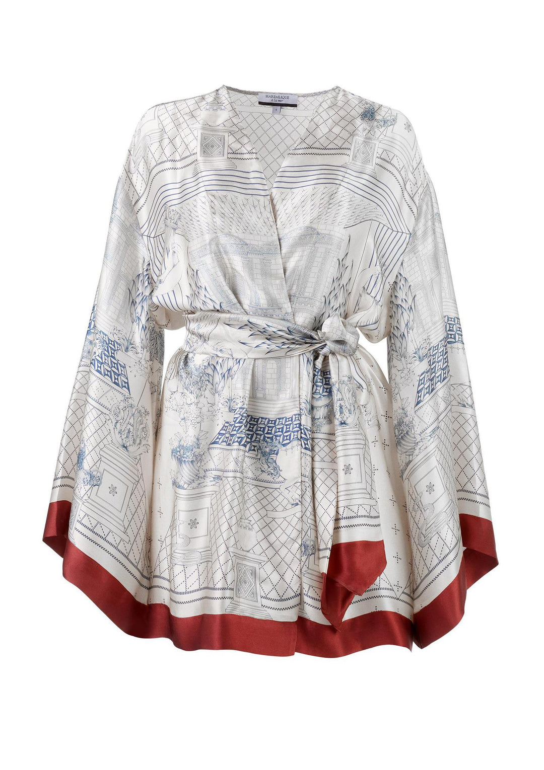 Ephesus Short Kimono - Blue/Burgundy