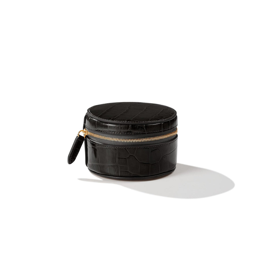 Crocodile Effect Leather Round Accessory Box - Small