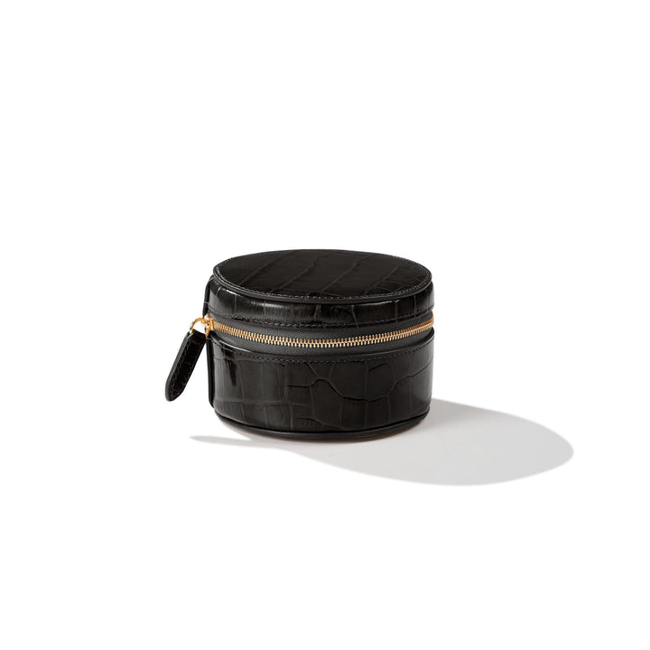 Crocodile Effect Leather Round Accessory Box - Small