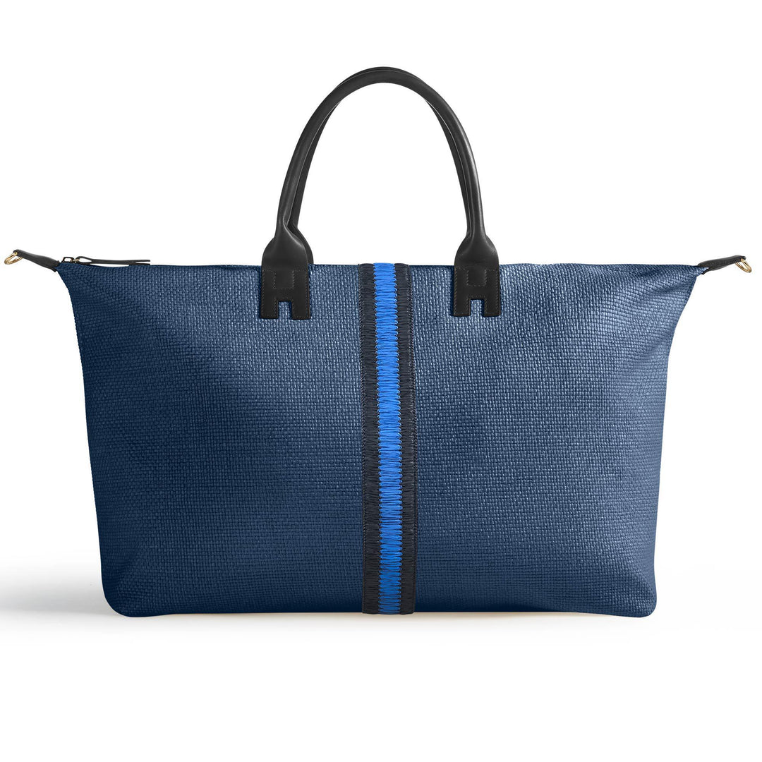 Raffia Travel Bag With Straw Band Navy/Blue
