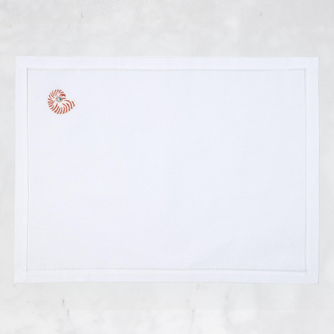 Shell Embroidered Placemat - Coral/White