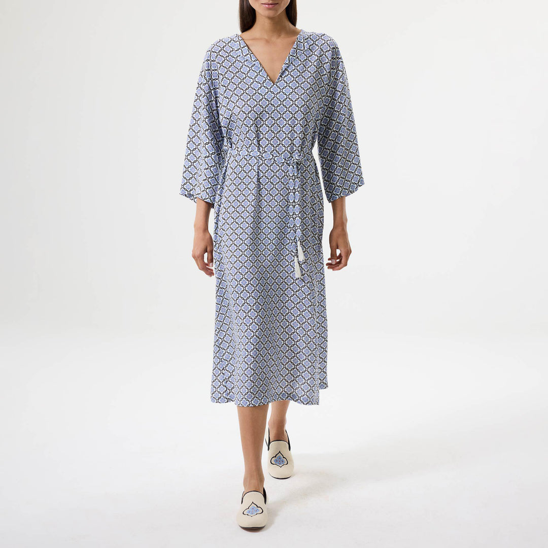 Lotus Garden Midi Dress - Blue