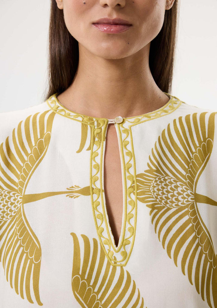 Wings Embroidered Long Kaftan - Beige/Green