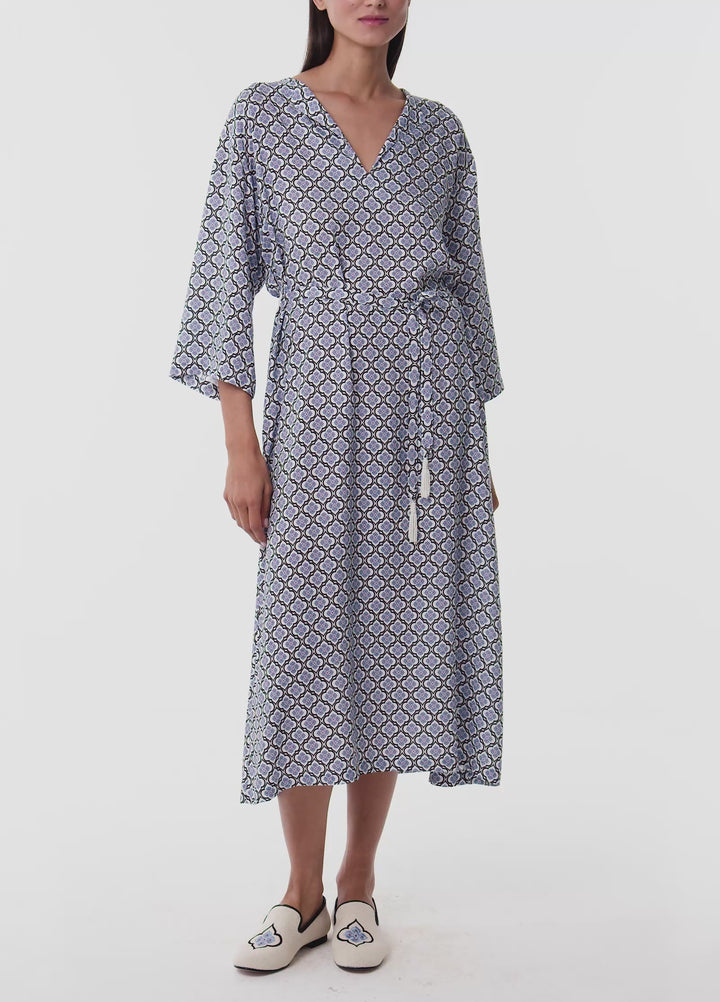 Lotus Garden Midi Dress - Blue