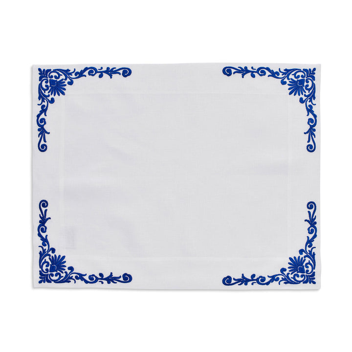 İznik Tile Flower Embroidered Placemat - Dark Blue