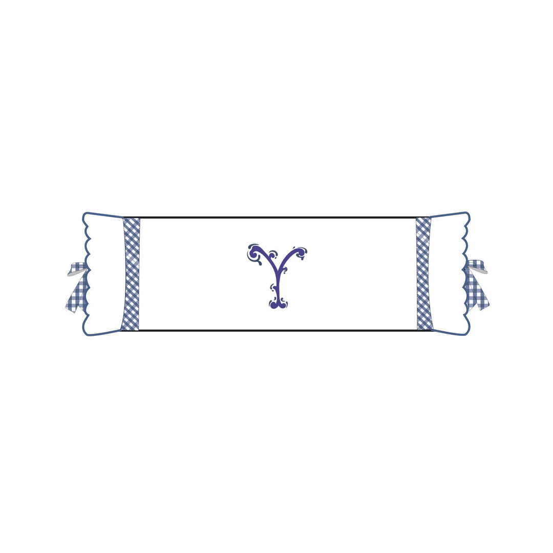Seferî Flower Garden Bolster Cushion Cover with Monogram Embroidery - Blue
