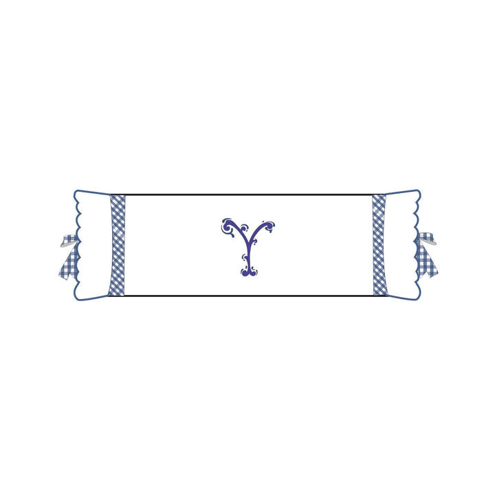 Seferî Flower Garden Bolster Cushion Cover with Monogram Embroidery - Blue