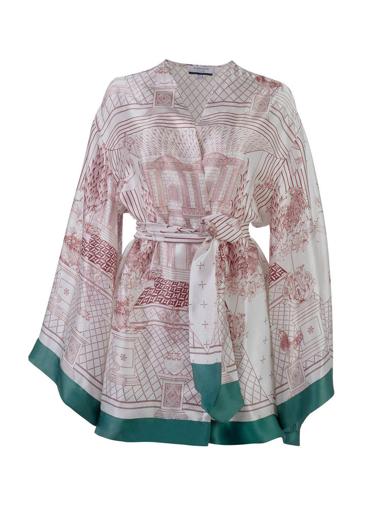 Ephesus Short Kimono - Coral/Green