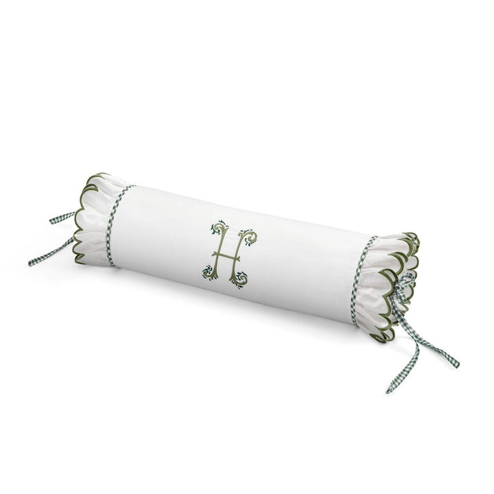 Seferî Flower Garden Bolster Cushion Cover with Monogram Embroidery - Green