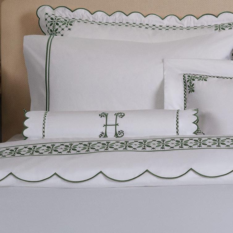 Seferî Flower Garden Bolster Cushion Cover with Monogram Embroidery - Green