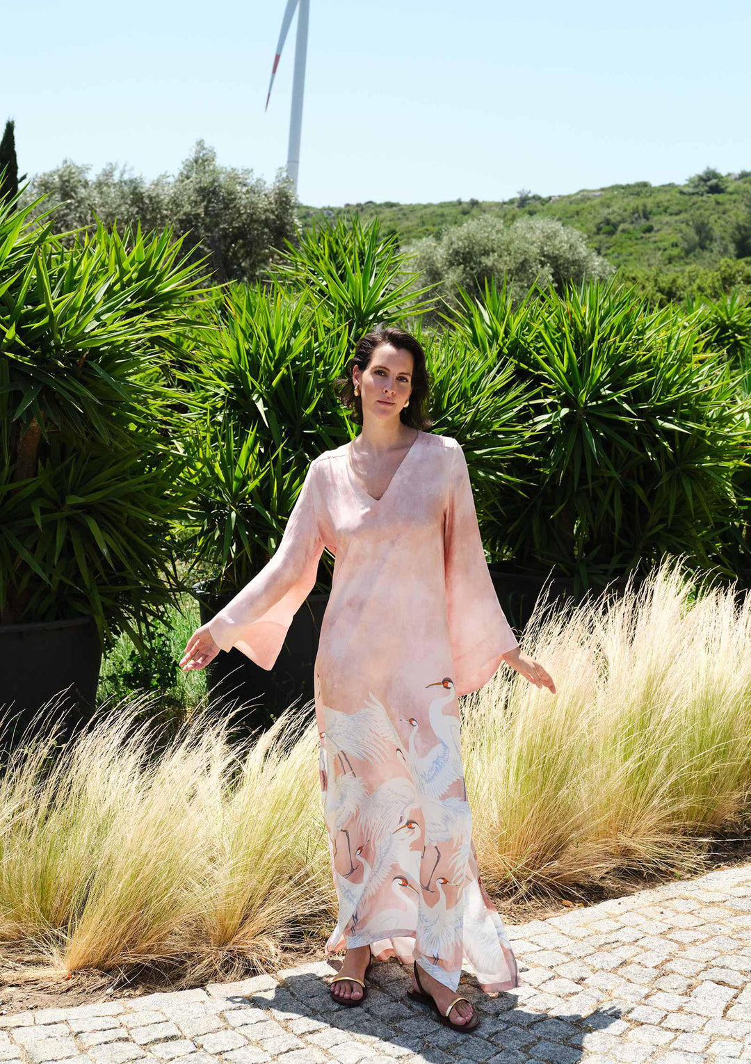 Crane Silk Long Kaftan