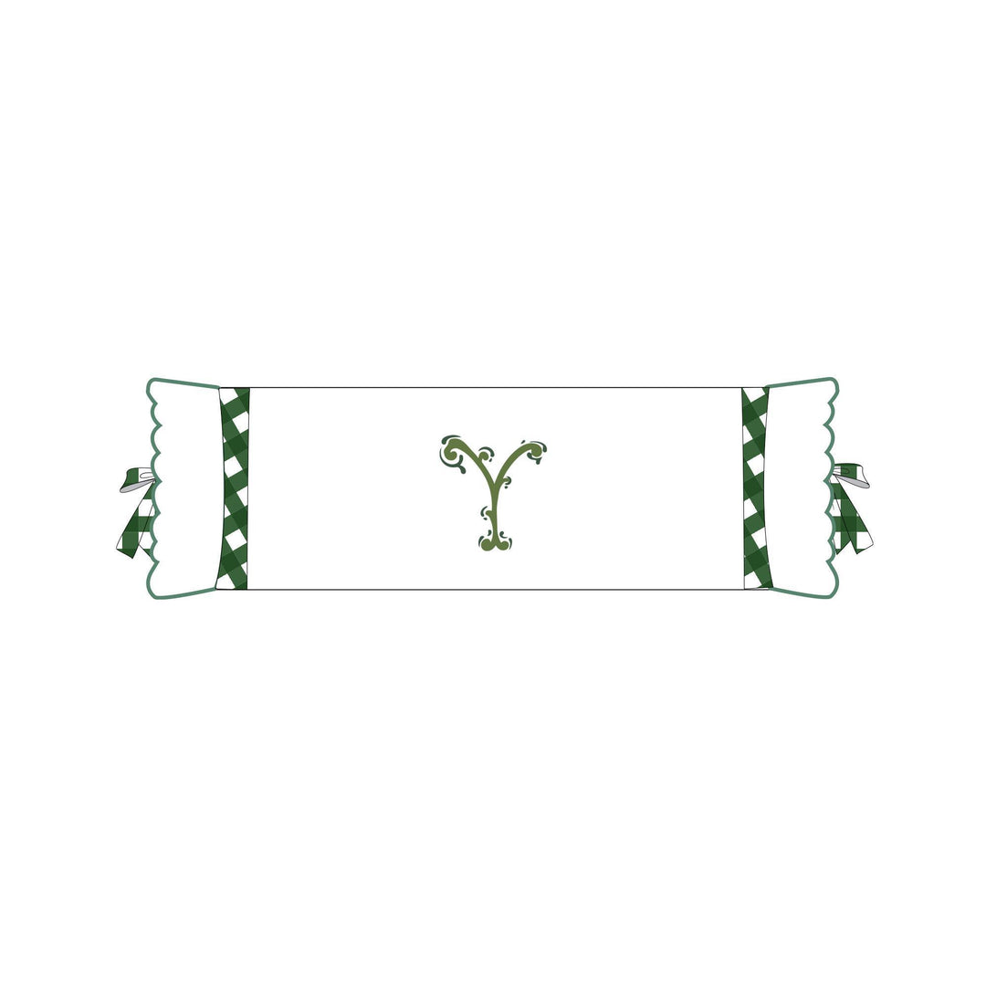 Seferî Flower Garden Bolster Cushion Cover with Monogram Embroidery - Green