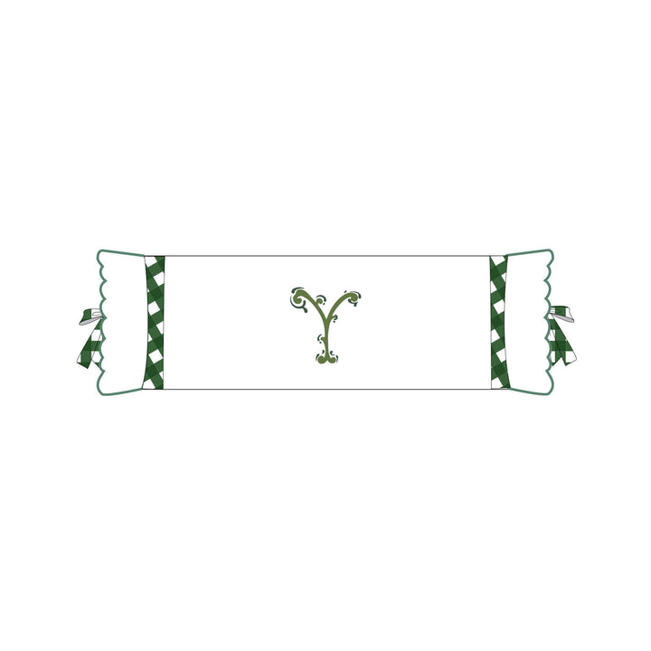 Seferî Flower Garden Bolster Cushion Cover with Monogram Embroidery - Green