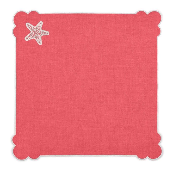 Seferî Embroidered Napkin - Under the Sea - Coral - Set of 4