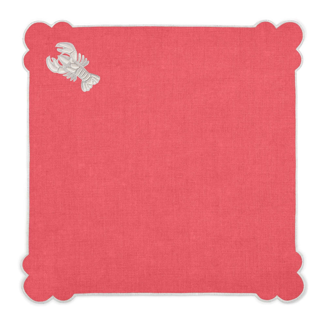 Seferî Embroidered Napkin - Under the Sea - Coral - Set of 4