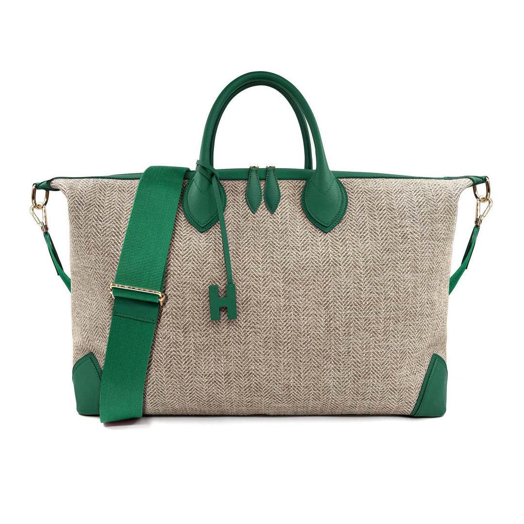 Herringbone Travel Bag - Beige/Green