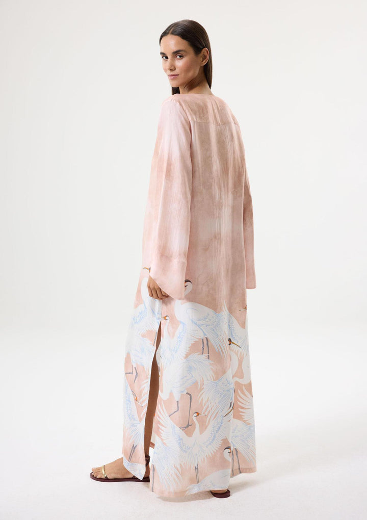 Crane Silk Long Kaftan