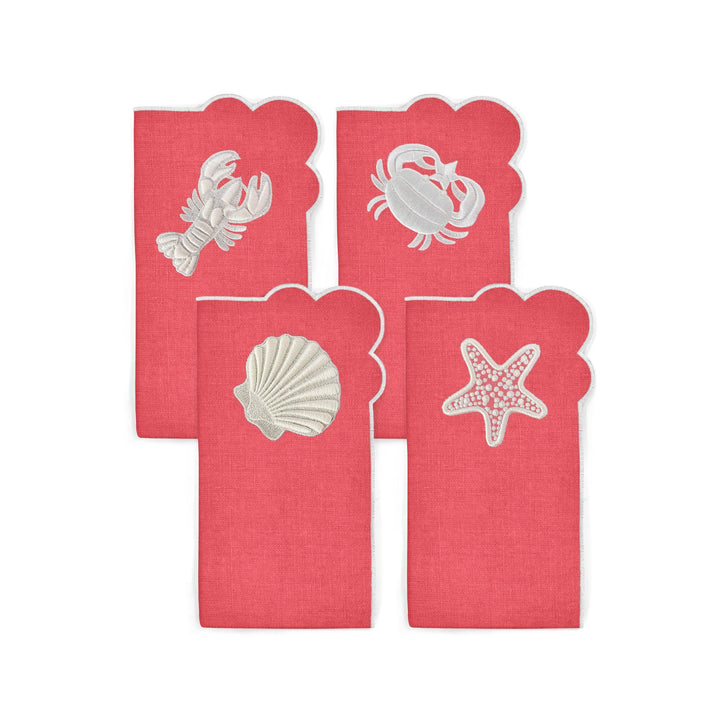 Seferî Embroidered Napkin - Under the Sea - Coral - Set of 4