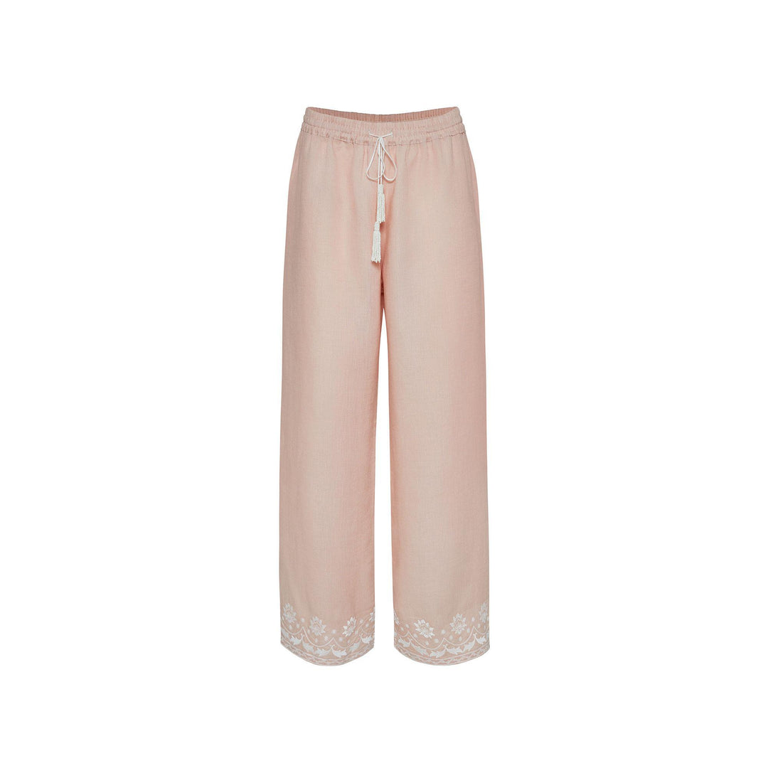Bloom Embroidered Pants - Pink