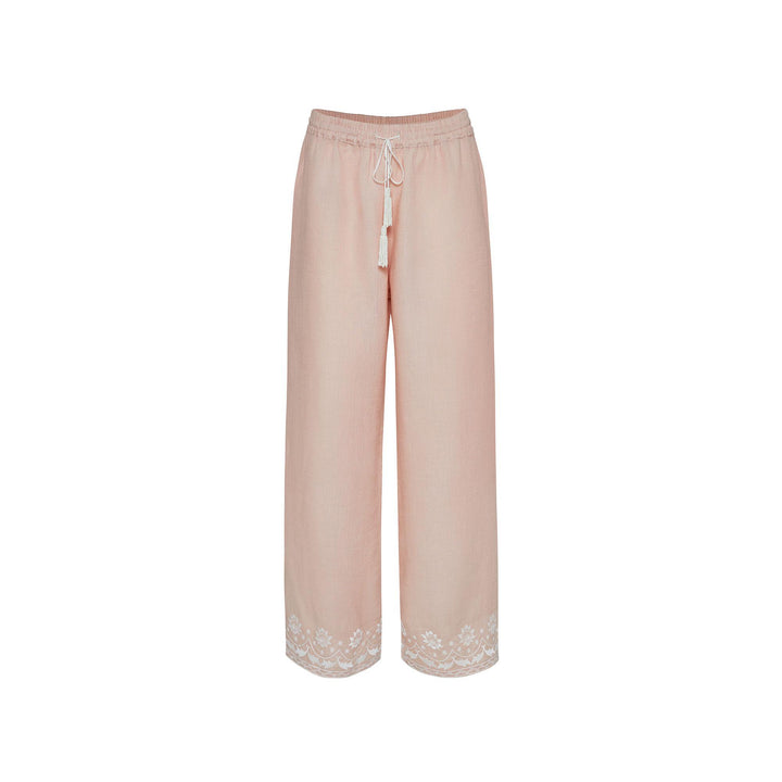 Bloom Embroidered Pants - Pink