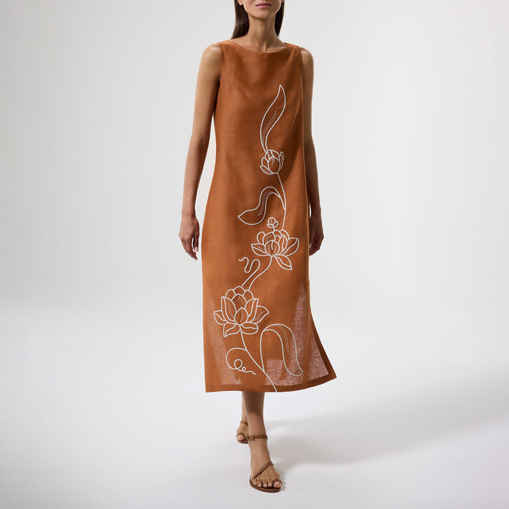 Lotus Flow Embroidered Midi Dress