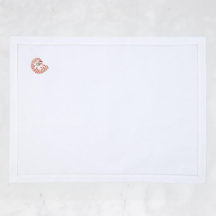 Shell Embroidered Placemat - Coral / White