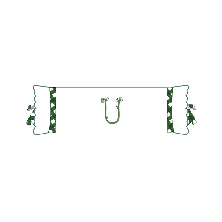 Seferî Flower Garden Bolster Cushion Cover with Monogram Embroidery - Green