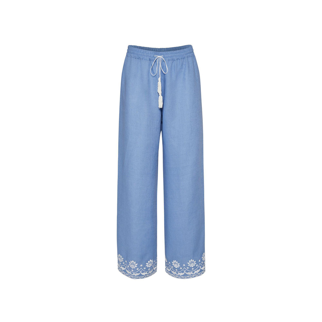 Bloom Embroidered Pants - Blue