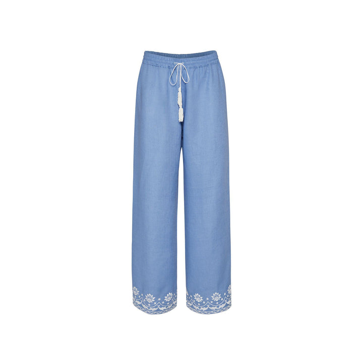 Bloom Embroidered Pants - Blue