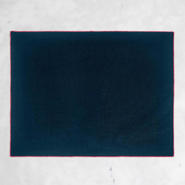 Navy Linen Placemat with Red Border