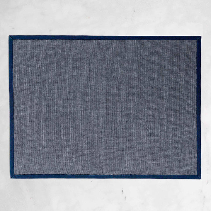 Grey Linen Placemat with Blue Border