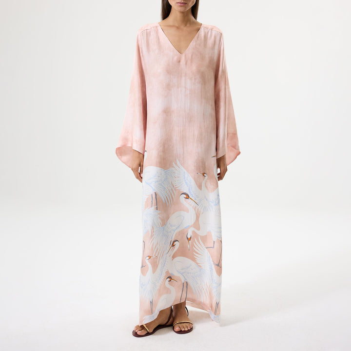Crane Silk Long Kaftan