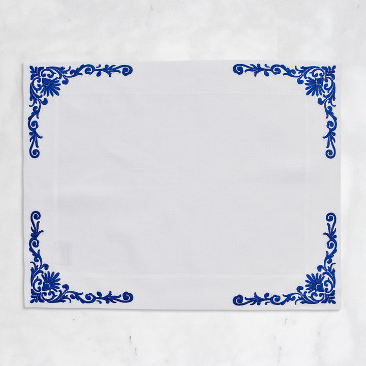 İznik Tile Flower Embroidered Placemat - Dark Blue