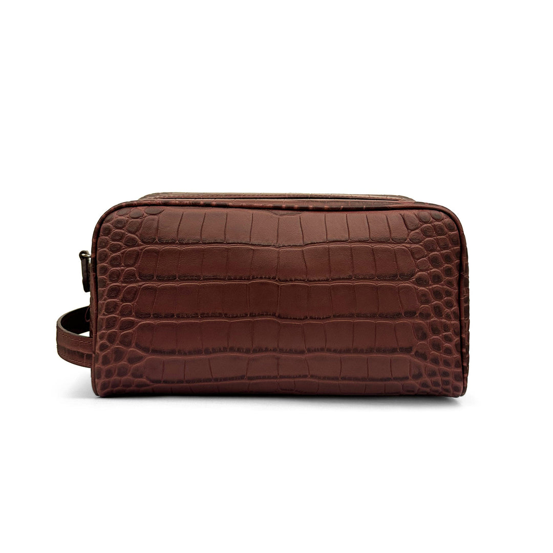 Crocodile Effect Leather Cosmetic Bag - Main Image