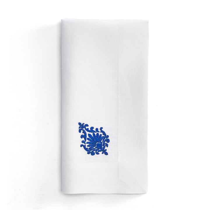 İznik Tile Flower Embroidered Napkin - Dark Blue