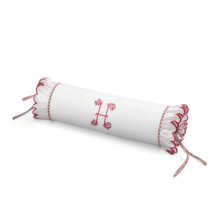 Seferî Flower Garden Bolster Cushion Cover with Monogram Embroidery - Pink