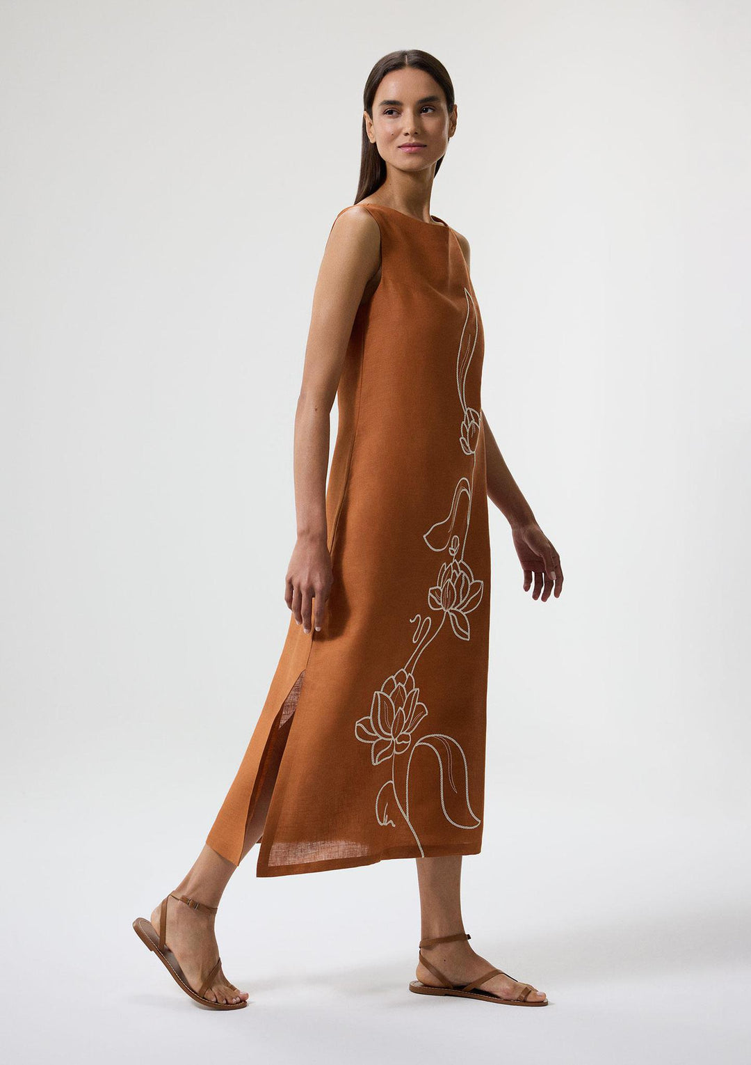 Lotus Flow Embroidered Midi Dress