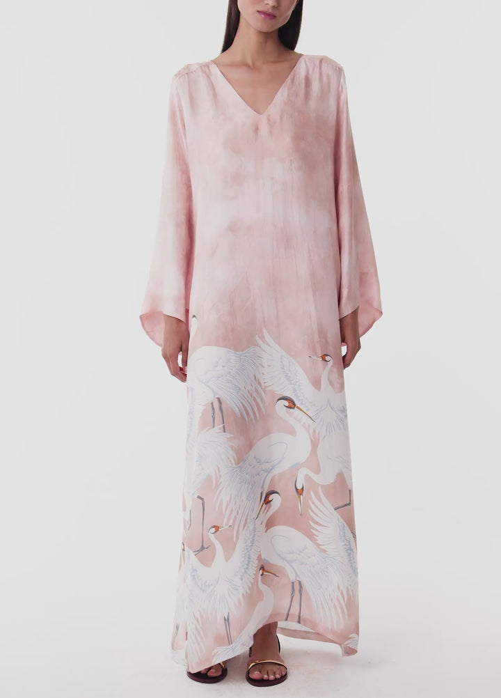 Crane Silk Long Kaftan