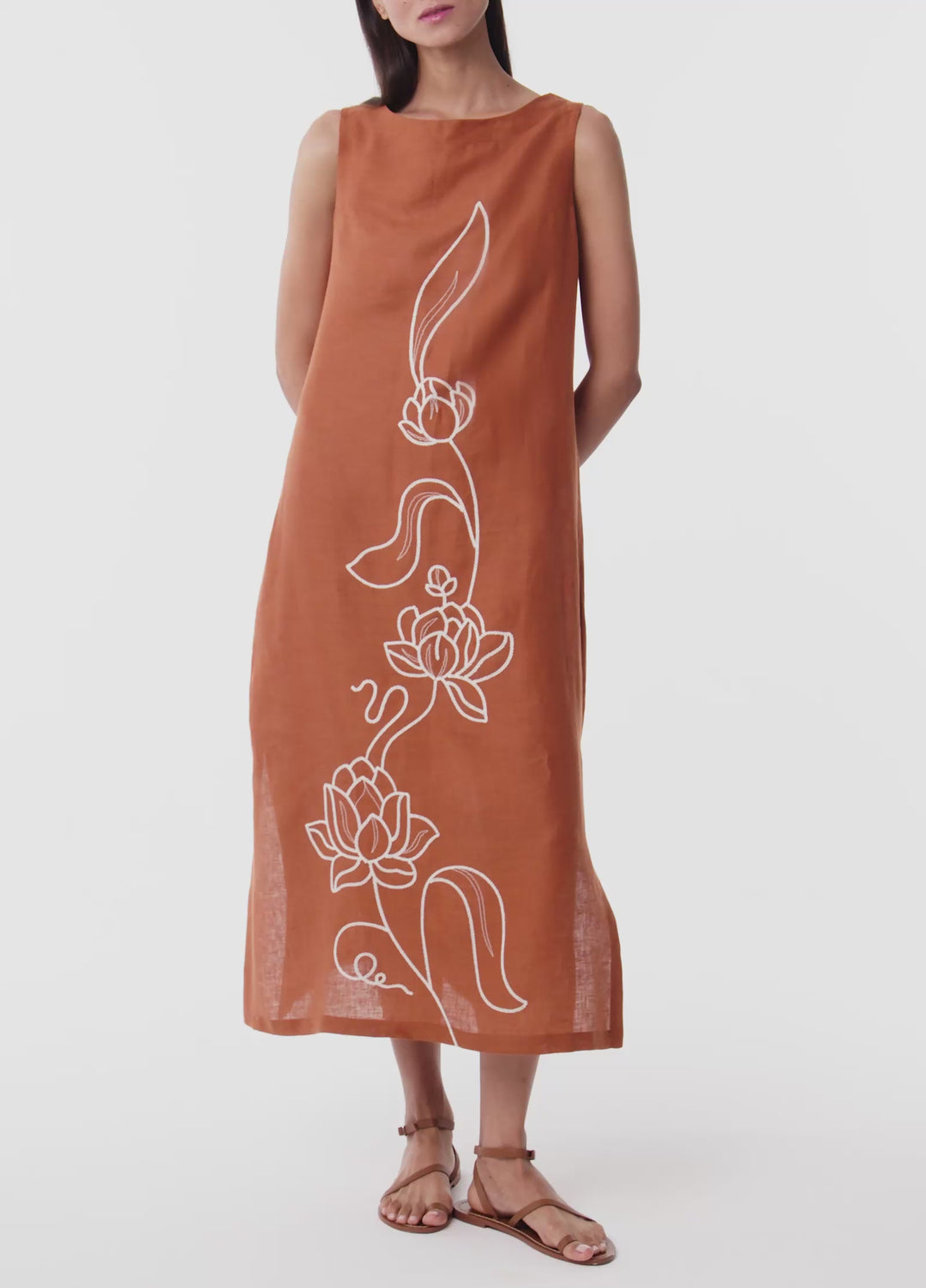 Lotus Flow Embroidered Midi Dress