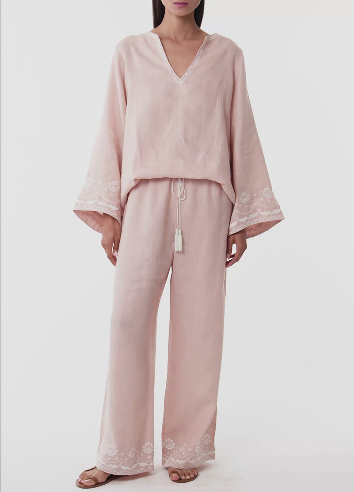 Bloom Embroidered Pants - Pink