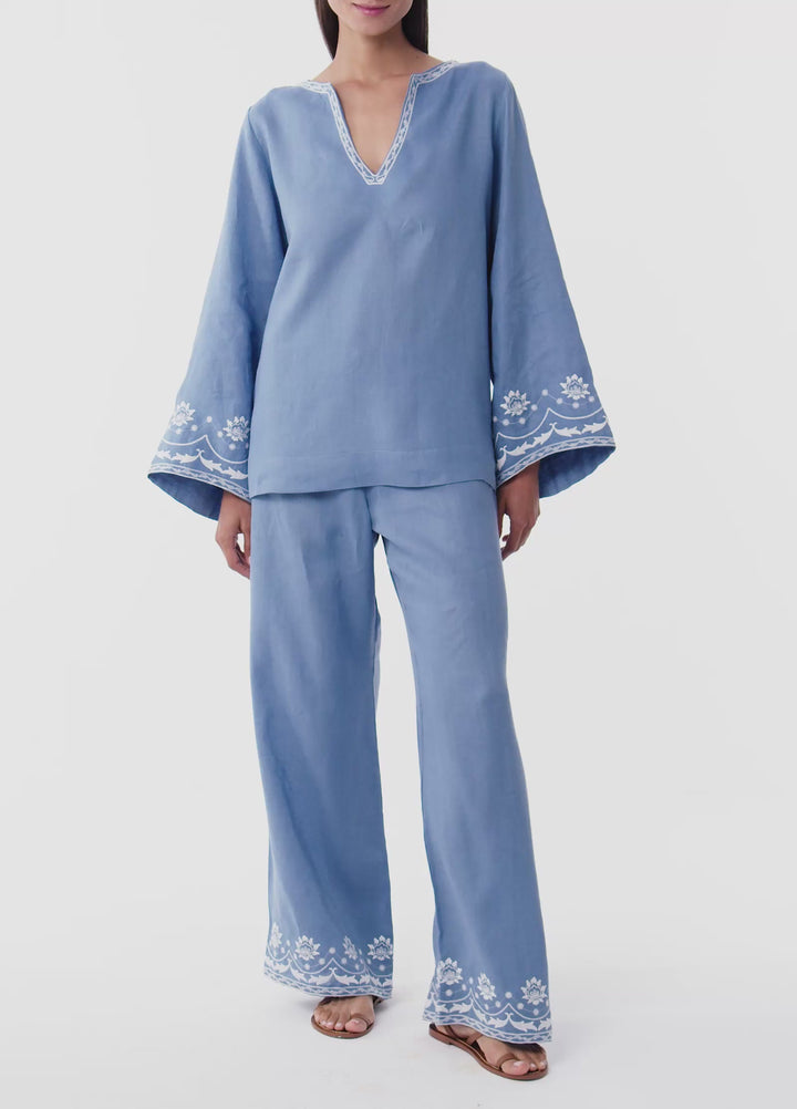 Bloom Embroidered Blouse - Blue