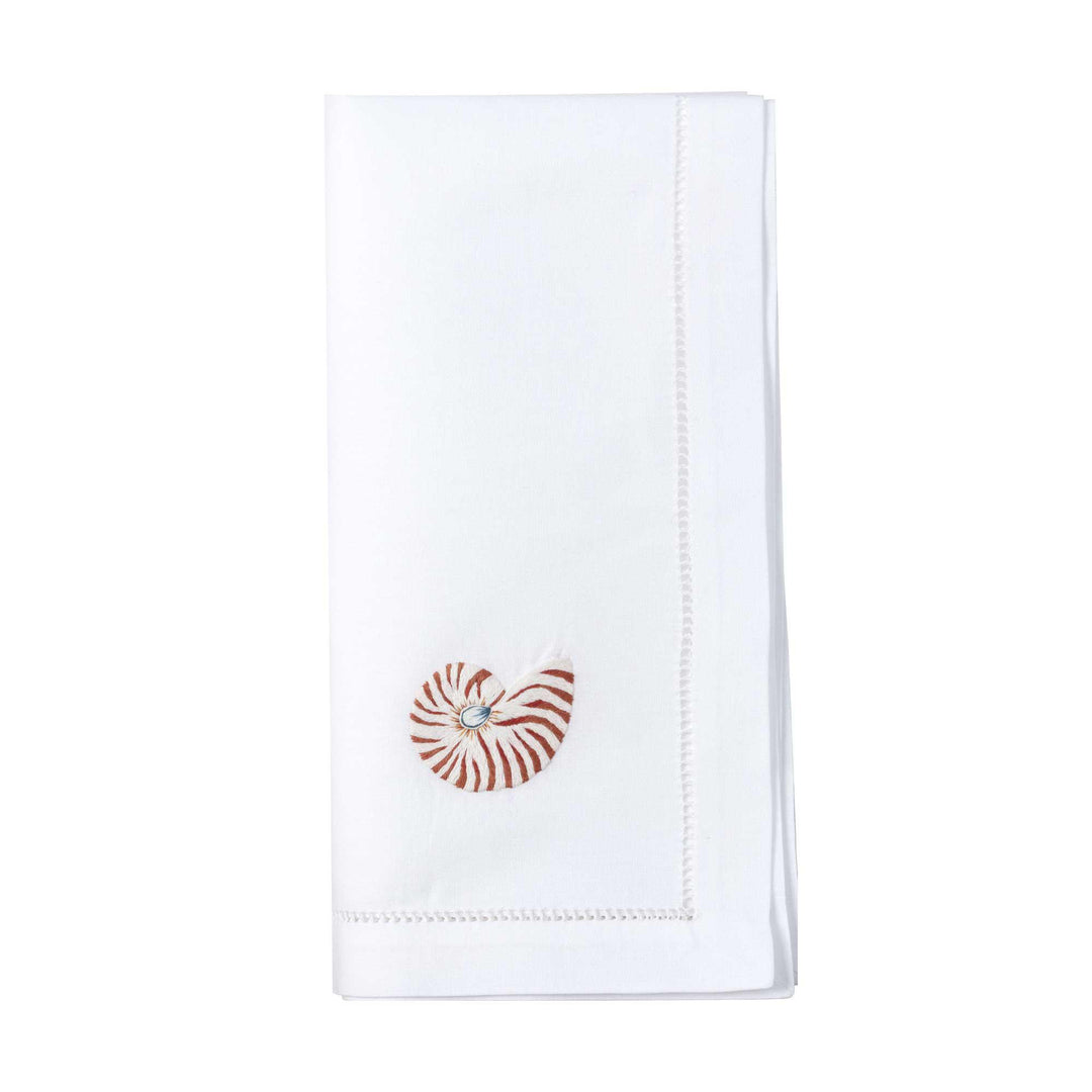 Shell  Embroidered Napkin - Coral/White