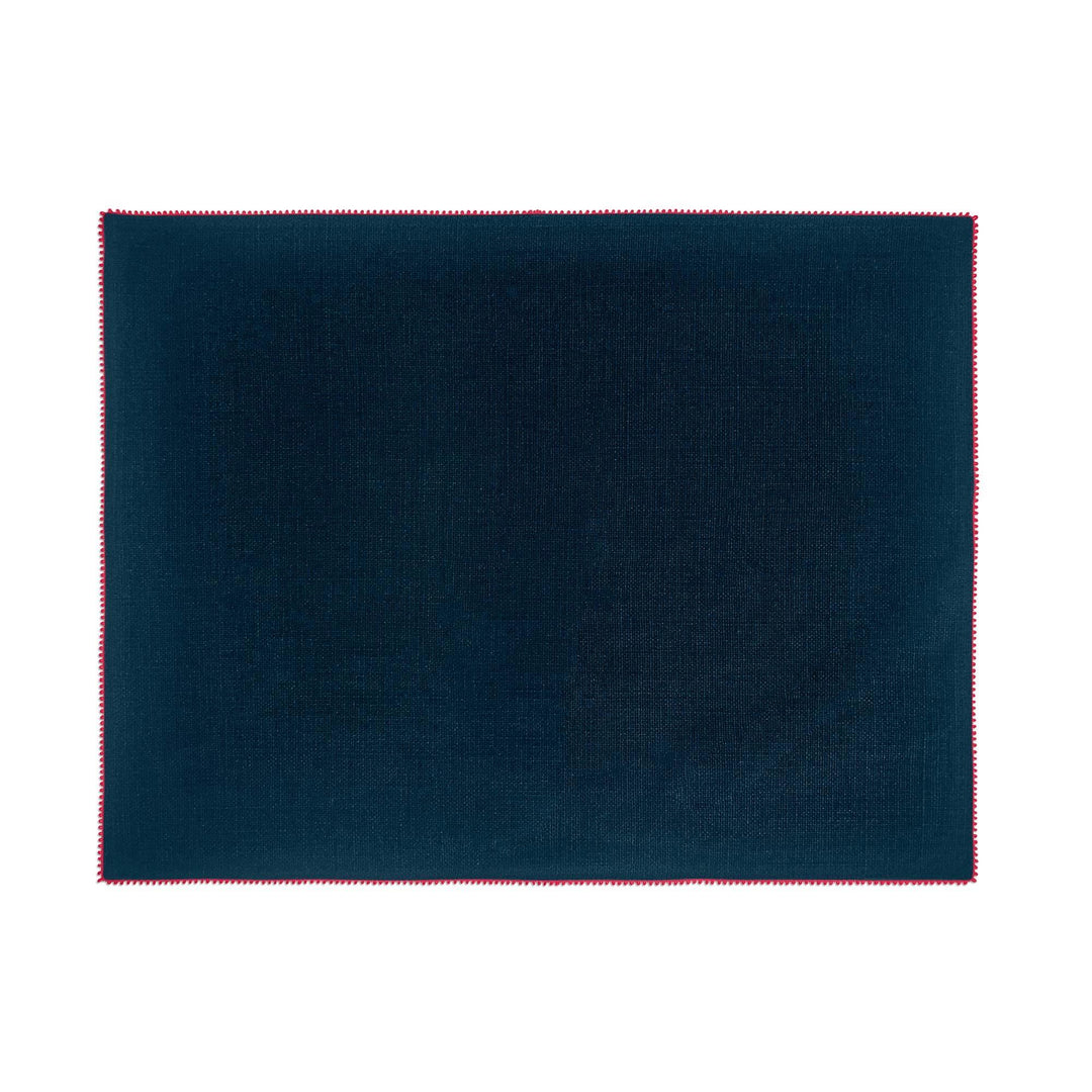 Navy Linen Placemat with Red Border