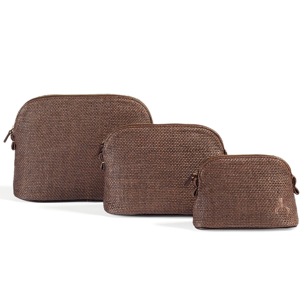 Raffia Make-up Bag - Dark Brown