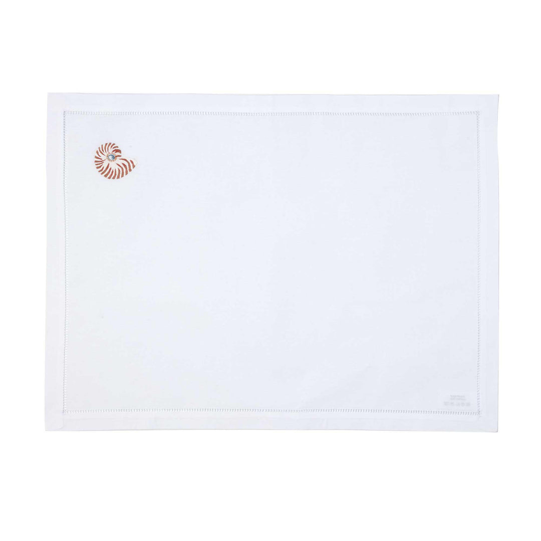 Shell Embroidered Placemat - Coral / White